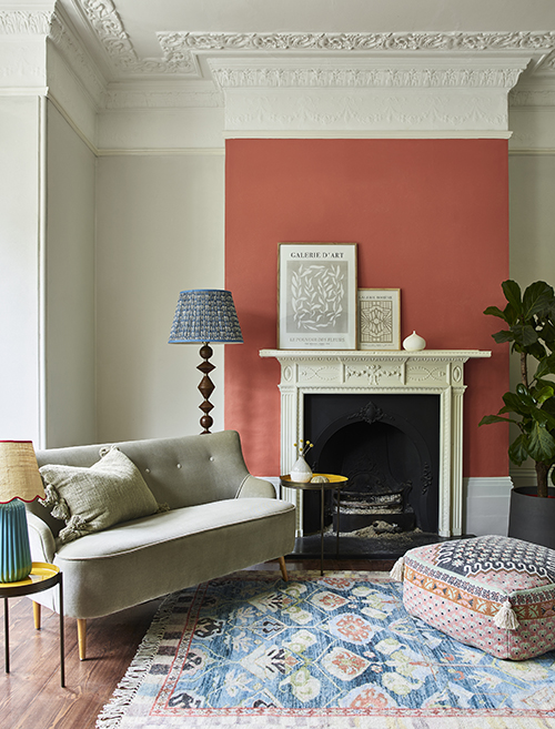 Fire place with blood orange paint shade