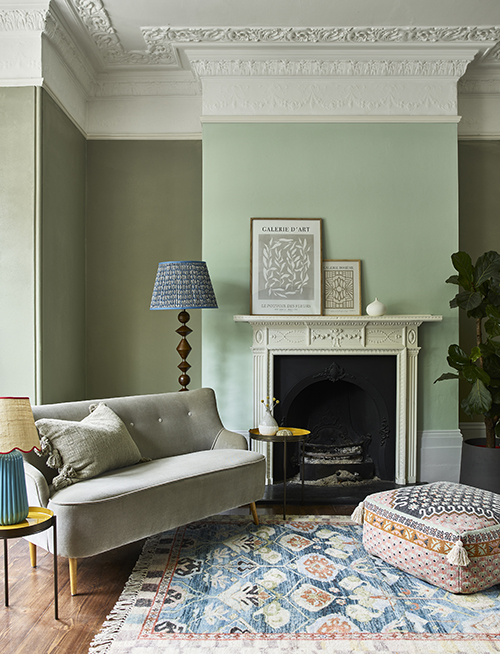 Olve green painted fireplace